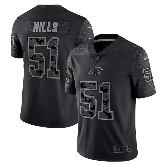 mens nike sam mills black carolina panthers retired player rflctv limited jersey